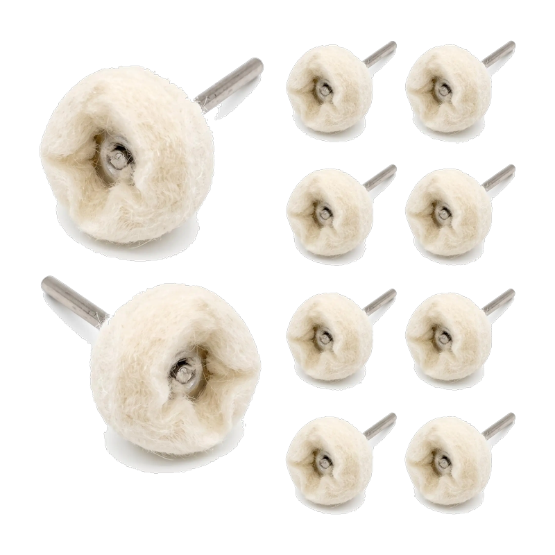 Ten buffing wheels on 1/8 inch shanks.